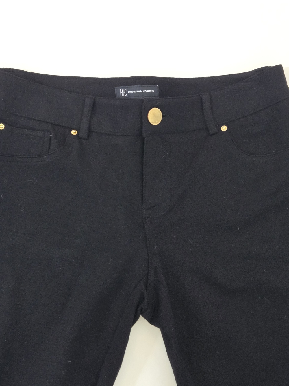 INC International Concepts Black Ponte Skinny Pants with Gold Logo Womens Size 4 - Picture 2 of 12